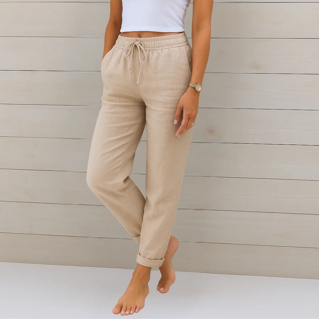 Celeste | Pantaloni in lino casual con cordoncino