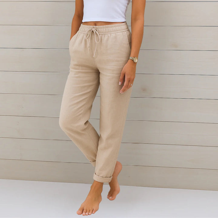 Celeste | Pantaloni in lino casual con cordoncino