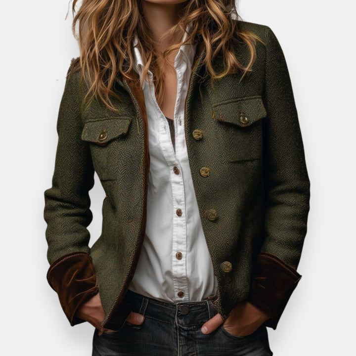 Génesis | Elegante chaqueta de tweed con detalles de terciopelo