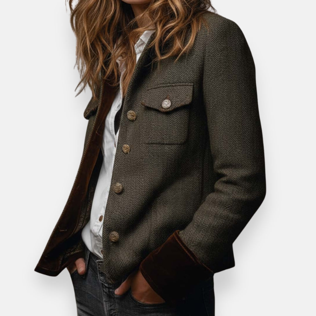 Génesis | Elegante chaqueta de tweed con detalles de terciopelo