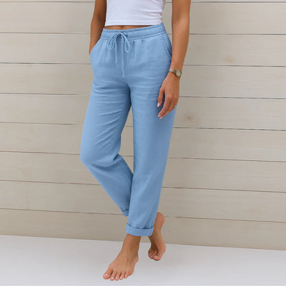 Celeste | Pantaloni in lino casual con cordoncino