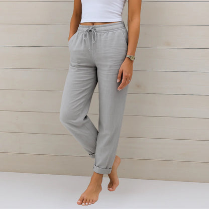 Celeste | Pantaloni in lino casual con cordoncino