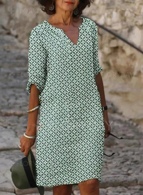 Hannah | Abito midi geometrico con scollatura a V per donna