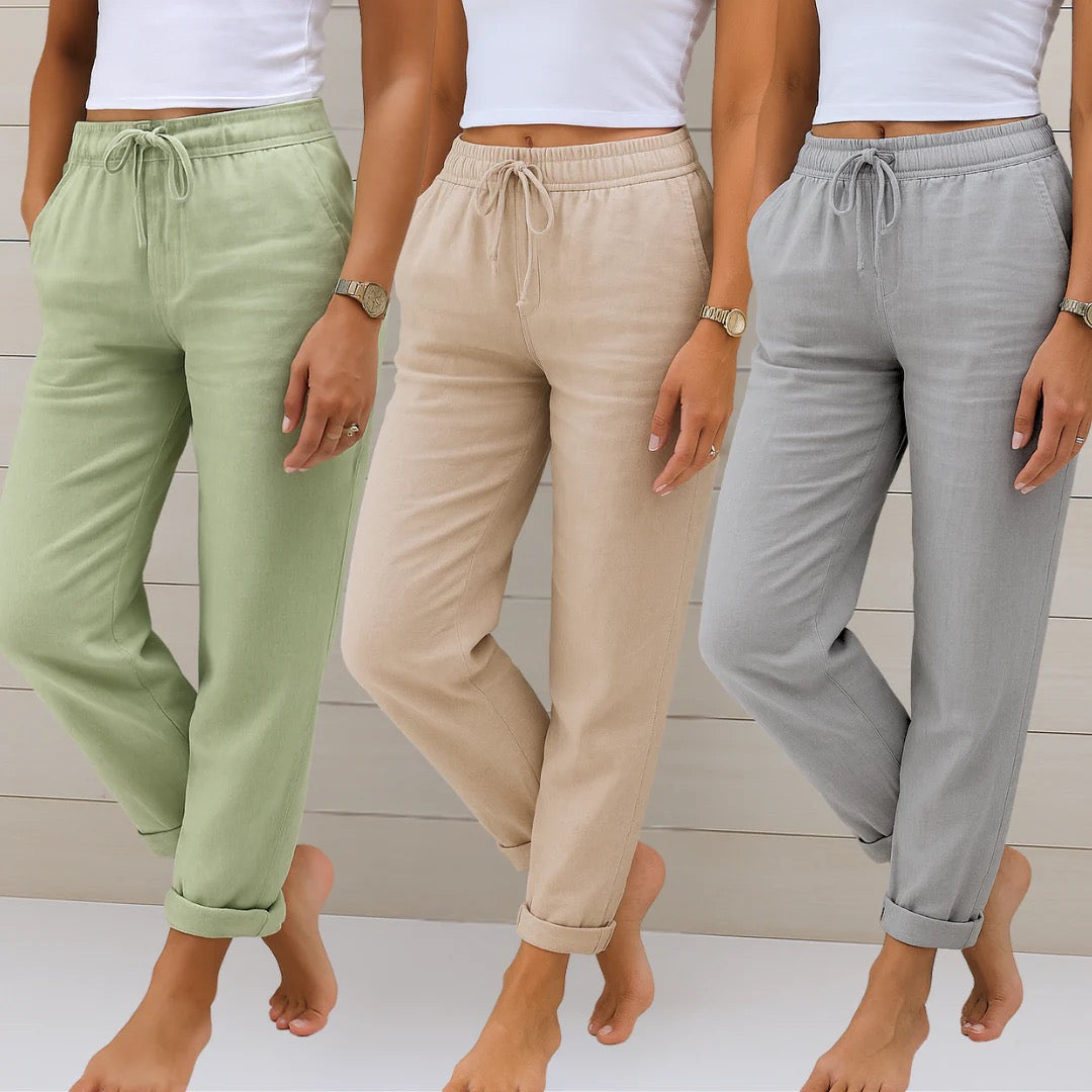 Celeste | Pantaloni in lino casual con cordoncino