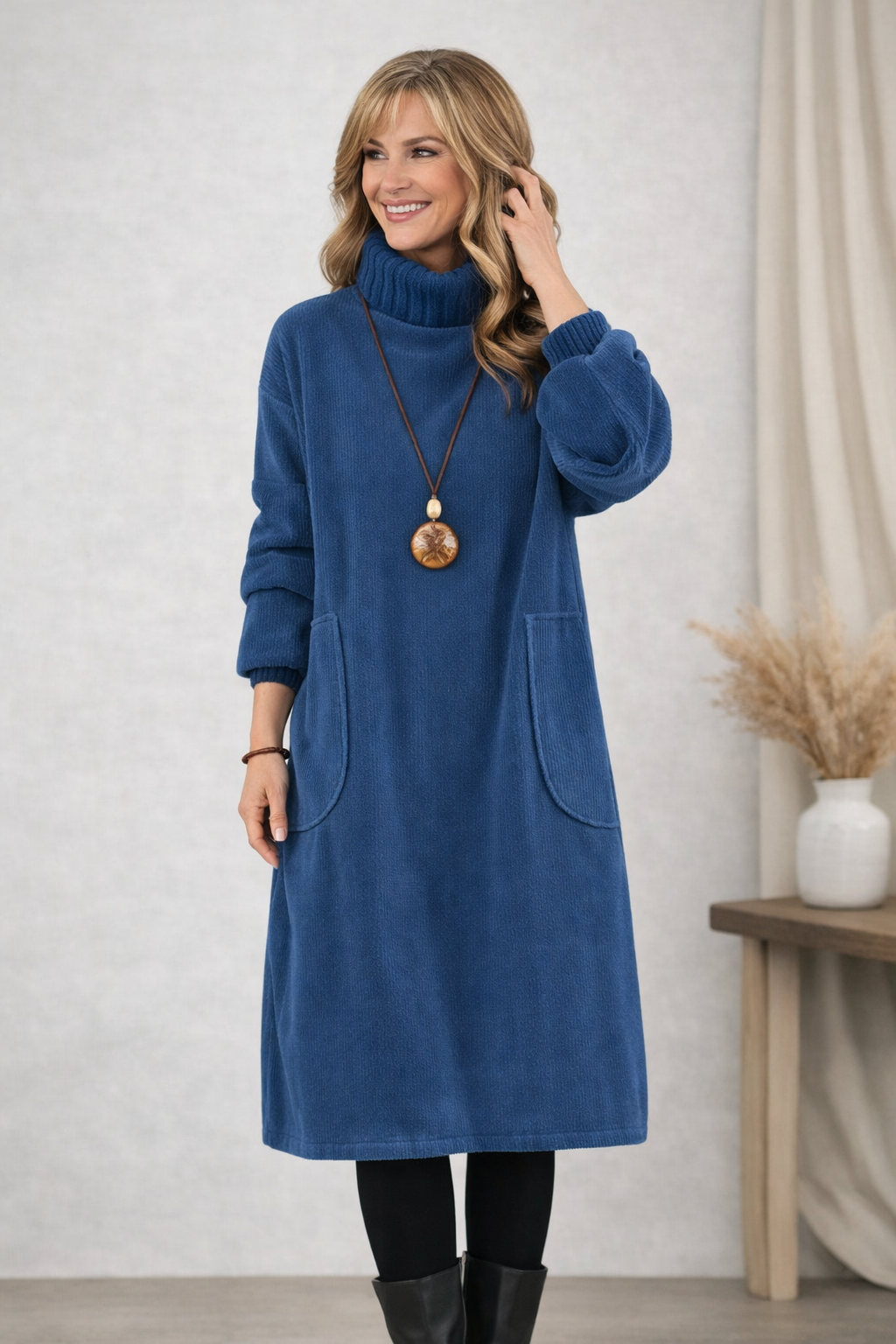 Lucinda | Vestido Midi de Invierno con Cuello Alto