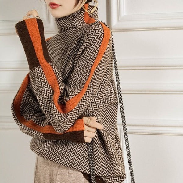 Mireya | Jersey de Cuello Alto con Diseño de Rayas