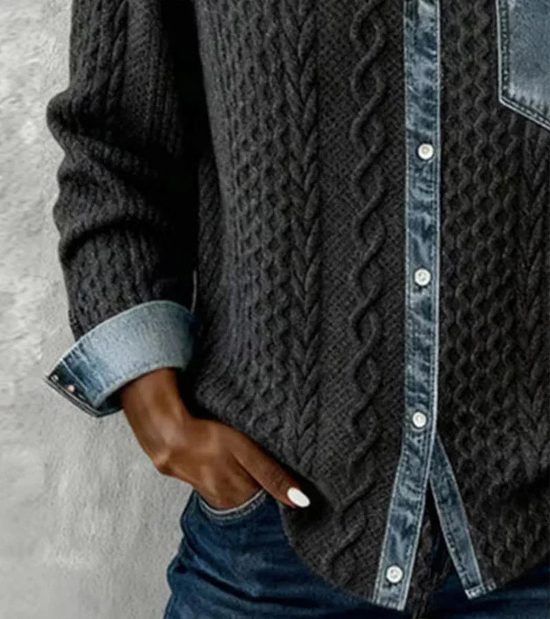 Ambra | Top de Punto Patchwork con Detalles Vaqueros