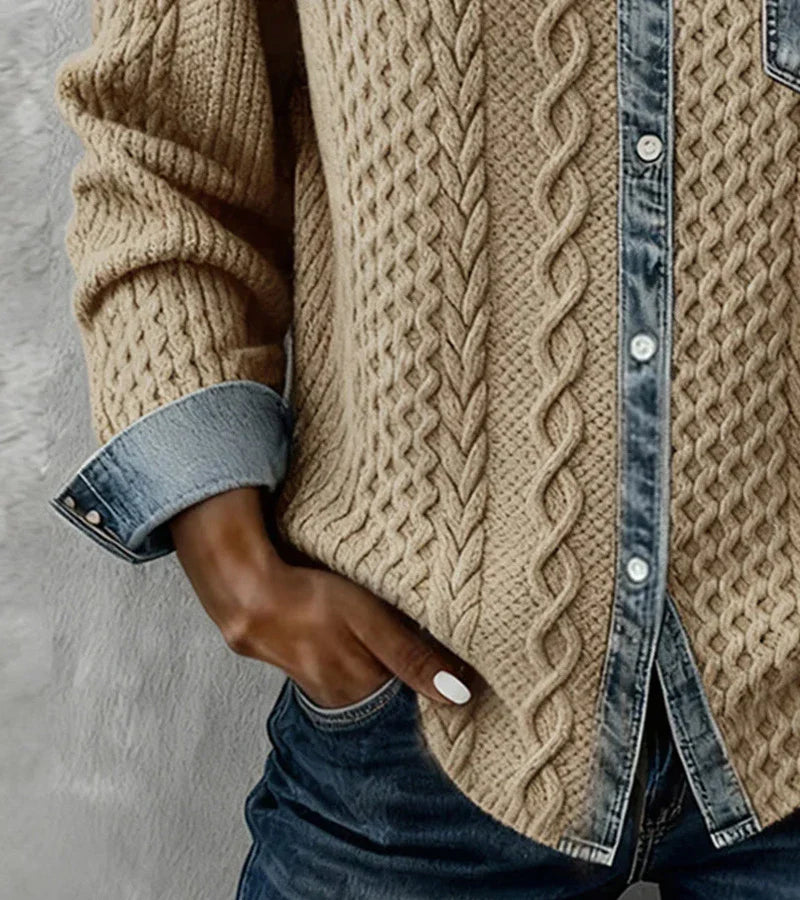 Ambra | Top de Punto Patchwork con Detalles Vaqueros