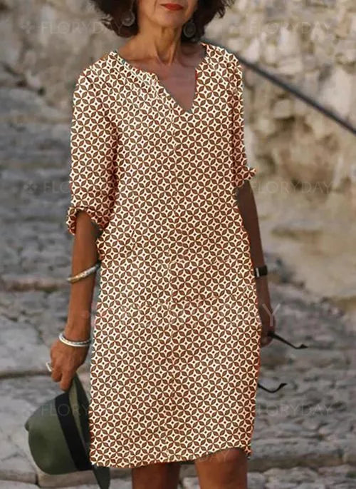 Hannah | Abito midi geometrico con scollatura a V per donna