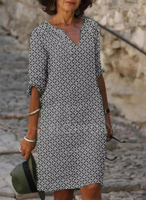 Hannah | Abito midi geometrico con scollatura a V per donna