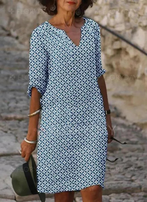 Hannah | Abito midi geometrico con scollatura a V per donna