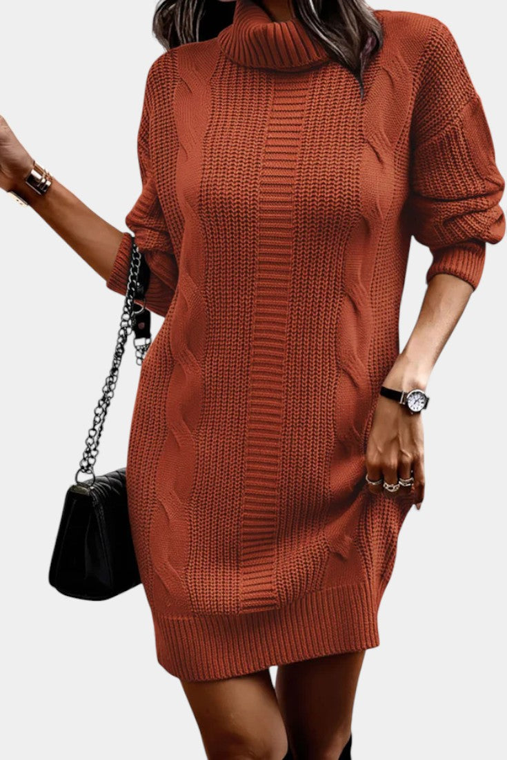 Taciana | Vestido de punto liso con cuello alto